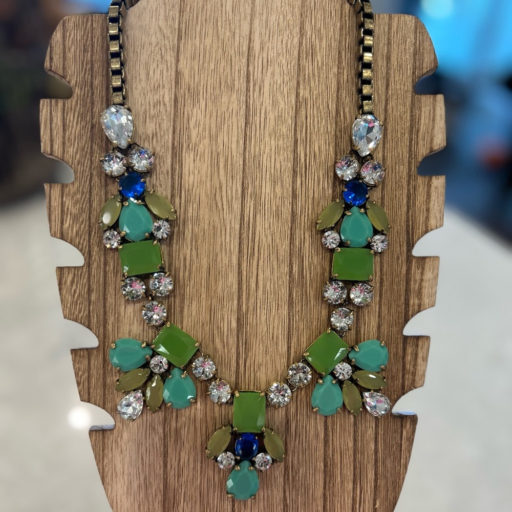 J.Crew Vintage Mixed Blues and Greens Stone Statement Necklace - Picture 5 of 8